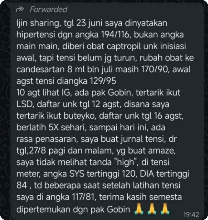 Bukti Testimoni Tekanan Darah Turun Drastis